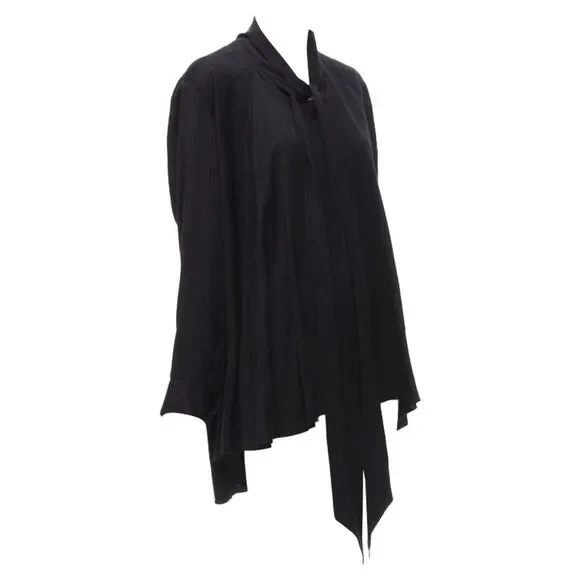Balenciaga Demna black striped pussy bow cascade hem oversized shirt - Picture 2 of 6